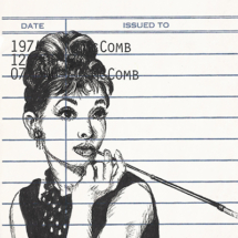 Heidi Pitre illustrates holly go lightly from capote's breakfast at tiffany's vintage library card. Audrey Hepburn