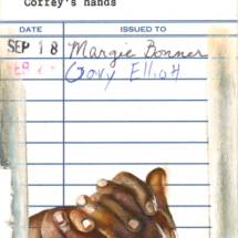 Heidi Pitre watercolor drawing of Coffey's hands by Stephen king on vintage library card. gifts for book lovers and librarians.