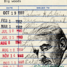 Heidi Pitre illustrates William Faulkner on vintage library card for Mississippi literature. southern lit