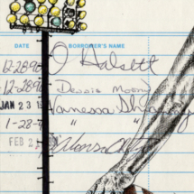 Heidi Pitre illustrates football image on vintage library card of friday nigh lights for librarians and book lovers.