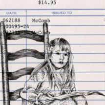 Heidi Pitre illustrates Heidi by spyra in pen and ink on vintage library card. gifts for librarians and book lovers