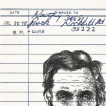 Heidi Pitre illustration of Abraham Lincoln in pen and ink on vintage library card, gift for book lovers and librarians