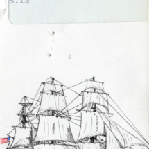 Heidi Pitre illustrates a ship for nordhoff's mutiny on the bounty on vintage library borrower card for librarians and book lovers.