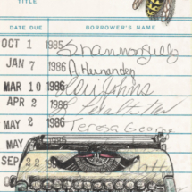 watercolor and ink art by Heidi Pitre of a wasp and a typewriter of Stephen king's the shining on vintage library cards. gifts for book lovers and librarians
