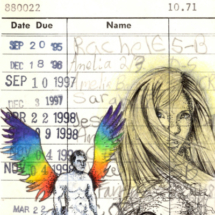 Heidi Pitre watercolor drawing of l'eagle's a wrinkle in time on vintage library card. gifts for librarians and book lovers.