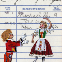 Heidi Pitre gouche painting of chitty chitty bang bang of dick van dyke by Ian Fleming on vintage library card. gifts for librarians and book lovers.