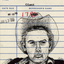 Heidi Pitre illustrates James dean on this edna farber vintage library card Giant. gifts for librarians and book lovers.