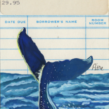 Library card art of a whale painted in gouache for book lovers and librarians.