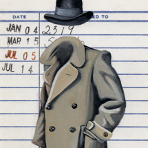 Heidi Pitre illustration of The Invisible Man by H. G. Wells painted on vintage library borrower card.
